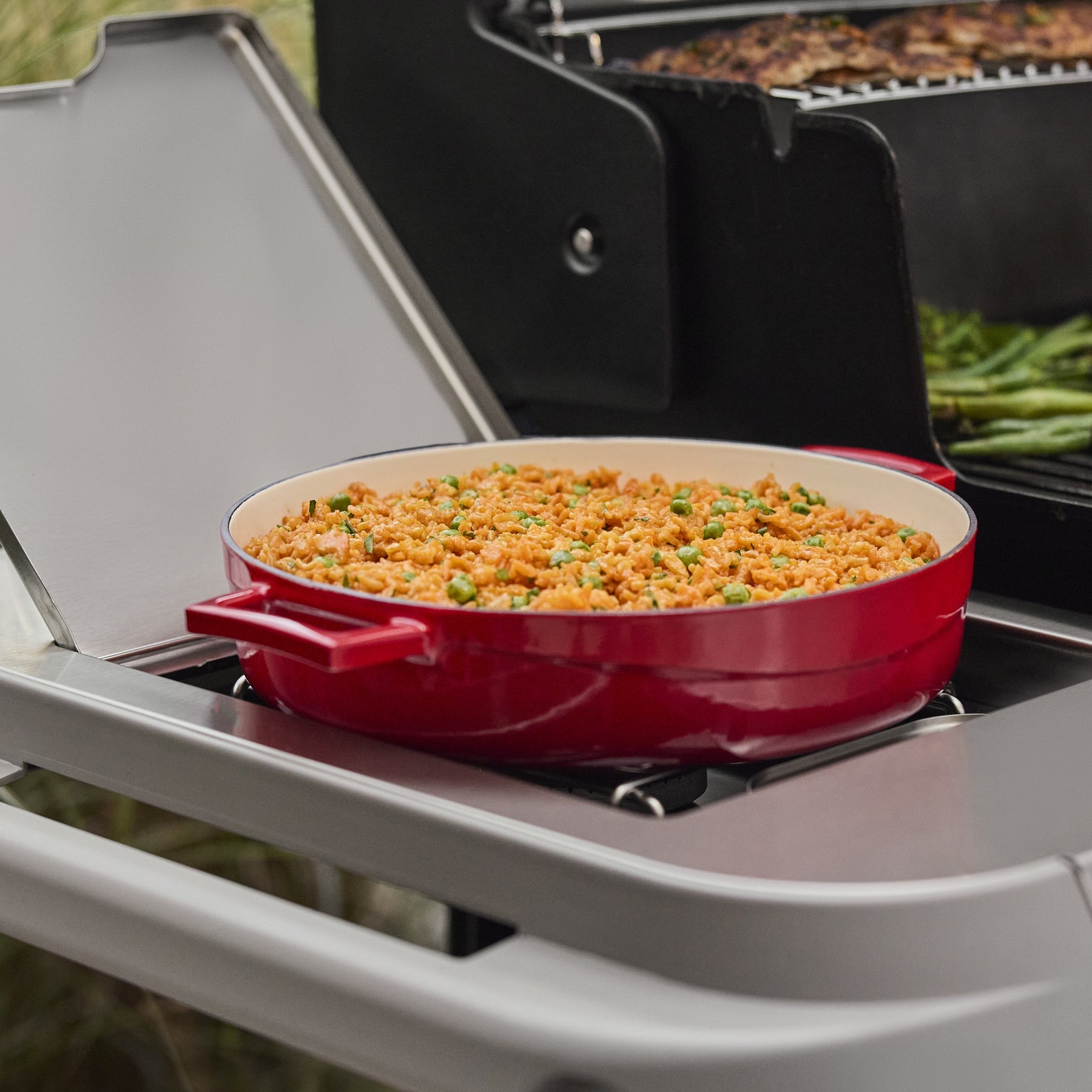 Weber® Genesis® E-435 4-Burner Gas Barbecue (Natural Gas) | Gas BBQs NZ | Weber NZ | 4-burner BBQ,Gas BBQ,natural gas barbecue,outdoor grill,Sear Zone,Weber Crafted griddle,Weber Genesis E-435 | Outdoor Concepts