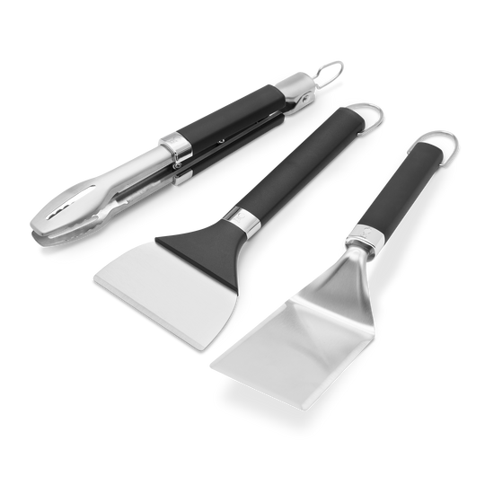 Weber Portable Griddle Tool Set (3 Piece) | BBQs Accessories NZ | Weber NZ | Accessories,BBQ Tools,camping griddle accessories,dishwasher safe BBQ tools,portable BBQ tools,stainless steel spatula tongs scraper,Weber griddle tool set | Outdoor Concepts