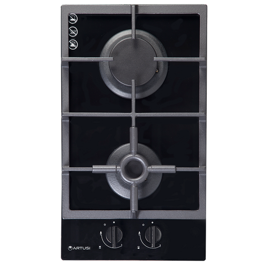 Artusi 30cm Domino Dual Gas Cooktop - With Cast Iron Trivet in Black Glass | Built In Gas BBQs NZ | Artusi NZ | BBQ,Built-in BBQs,Components,Gas BBQ,Outdoor Kitchen | Outdoor Concepts
