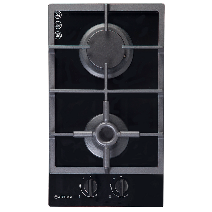 Artusi 30cm Domino Dual Gas Cooktop - With Cast Iron Trivet in Black Glass | Built In Gas BBQs NZ | Artusi NZ | Built-in BBQs, Components, Gas BBQ, Outdoor Kitchen | Outdoor Concepts