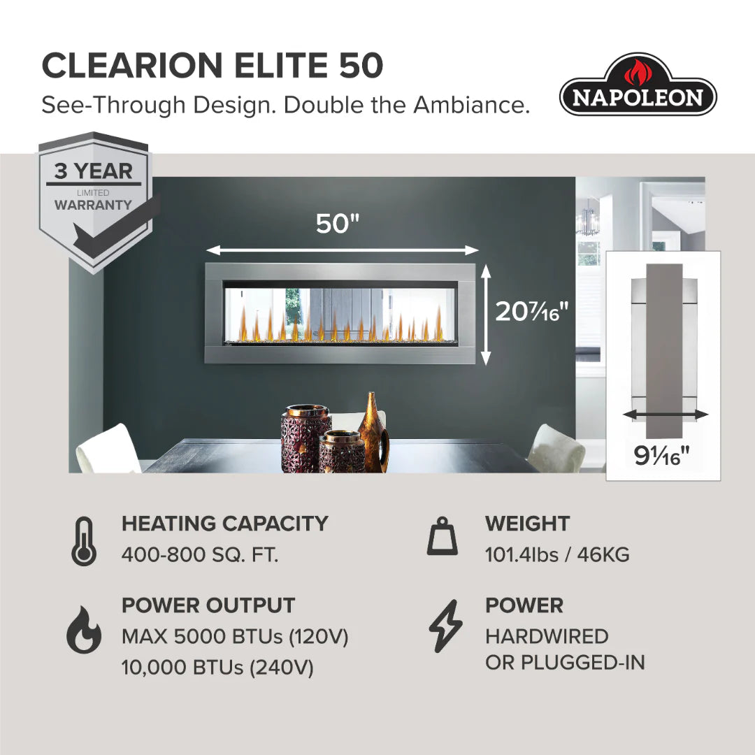 Napoleon CLEARion Elite See through Build-in Electric Fireplace