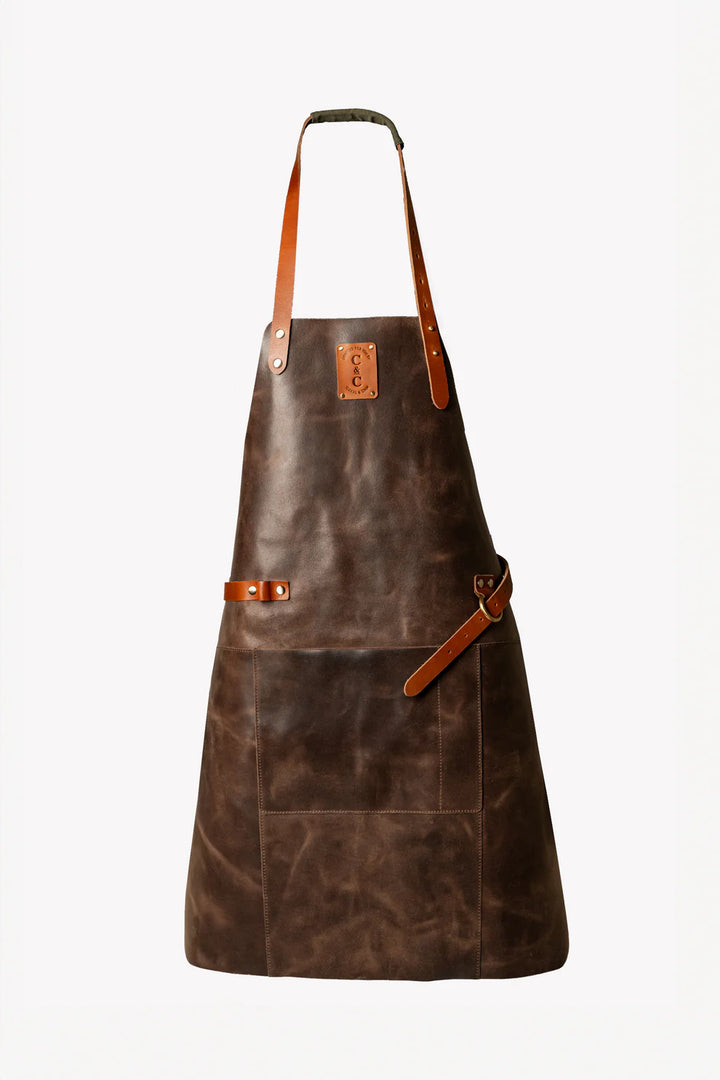 Coral and Cam Cowhide Leather Apron Front Pocket - Dark Brown | BBQ Aprons NZ | Coral and Cam NZ | Accessories, outdoor | Outdoor Concepts