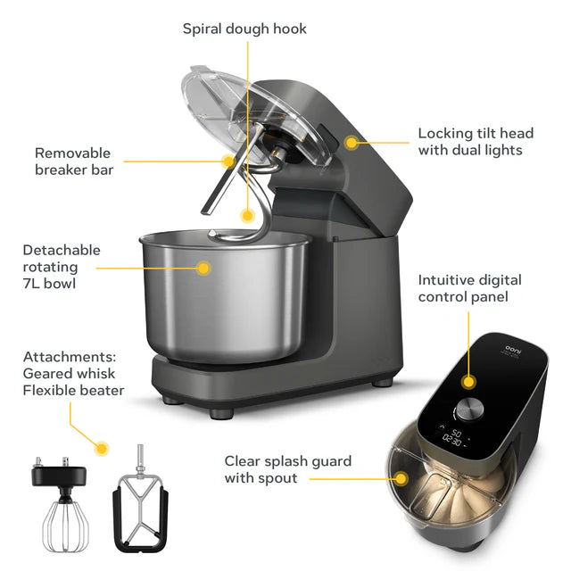 Ooni Halo Pro Spiral Mixer Charcoal Grey - 220V/50Hz | Pizza Oven NZ | Ooni NZ | | Outdoor Concepts