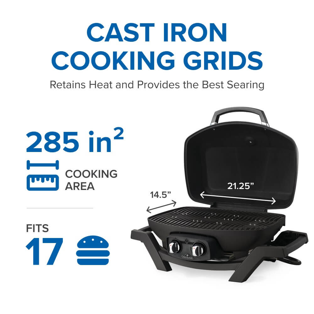 Napoleon TravelQ PRO285 Portable Gas Grill Black | BBQs NZ | Napoleon NZ | camping grill,cast iron cooking grids,Created by Product Upload,Napoleon TravelQ,portable gas grill,PRO285,propane barbecue,stainless steel burners,travel grill | Outdoor Concepts