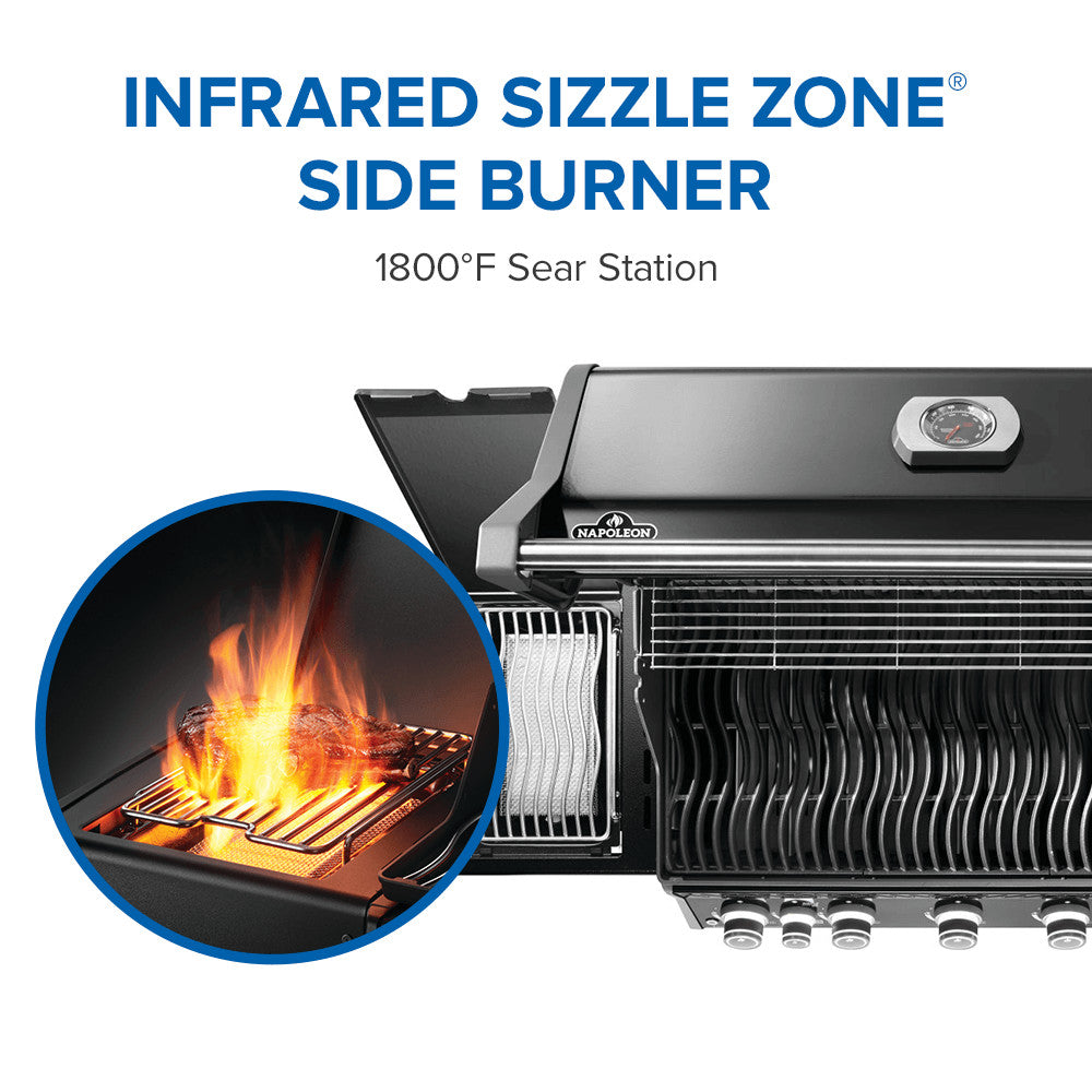 Napoleon Rogue PRO 625 SIB Black Gas Grill | Gas BBQs NZ | Napoleon NZ | Gas BBQ,infrared side burner grill,Napoleon gas grill,Napoleon Rogue PRO 625,porcelainized cast iron grill,propane gas grill | Outdoor Concepts