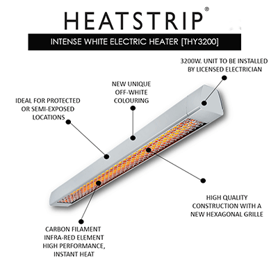 HEATSTRIP® Intense Heater White 3200w | Outdoor Heating NZ | Heatstrip NZ | Electric,outdoor,wall mount | Outdoor Concepts