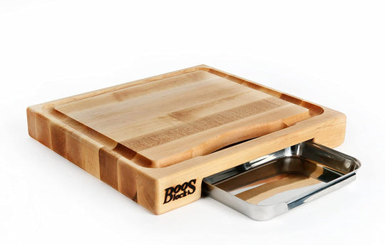 Boos Block Newton Prep Master 3 Maple Edge Reversible Cutting Board With Pan - 38cm x 35cm x 6cm | Cutting Boards NZ | John Boos & Co. NZ | Accessories,BBQ Accessories,BBQ Tools,Cutting Board | Outdoor Concepts