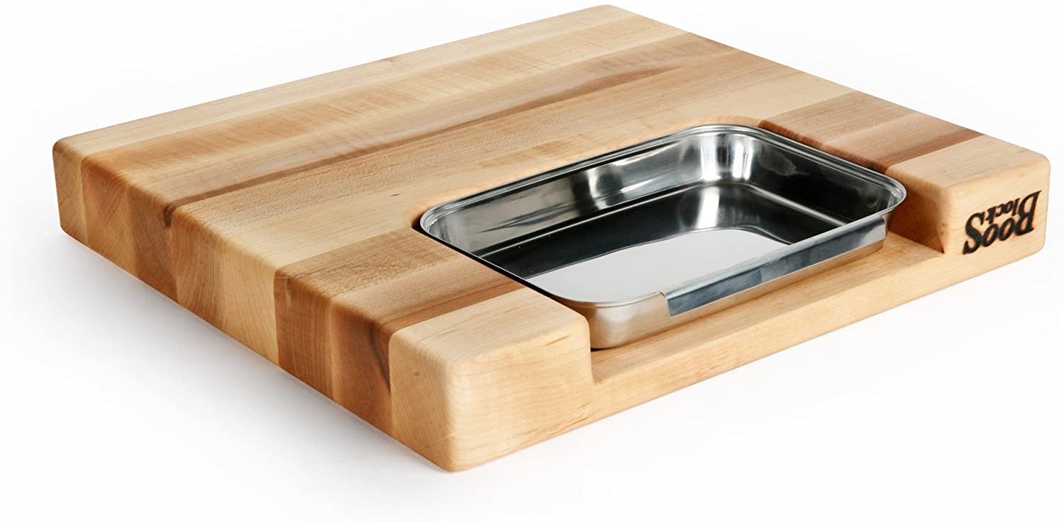 Boos Block Newton Prep Master 3 Maple Edge Reversible Cutting Board With Pan - 38cm x 35cm x 6cm | Cutting Boards NZ | John Boos & Co. NZ | Accessories,BBQ Accessories,BBQ Tools,Cutting Board | Outdoor Concepts