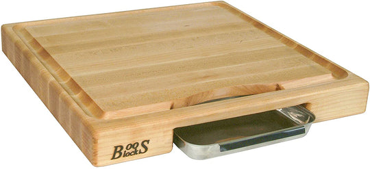 Boos Block Newton Prep Master Maple Wood Reversible Cutting Board with Juice Groove & Pan - 45cm x 45cm x 6cm | Cutting Boards NZ | John Boos & Co. NZ | Accessories,BBQ Accessories,Cutting Board | Outdoor Concepts