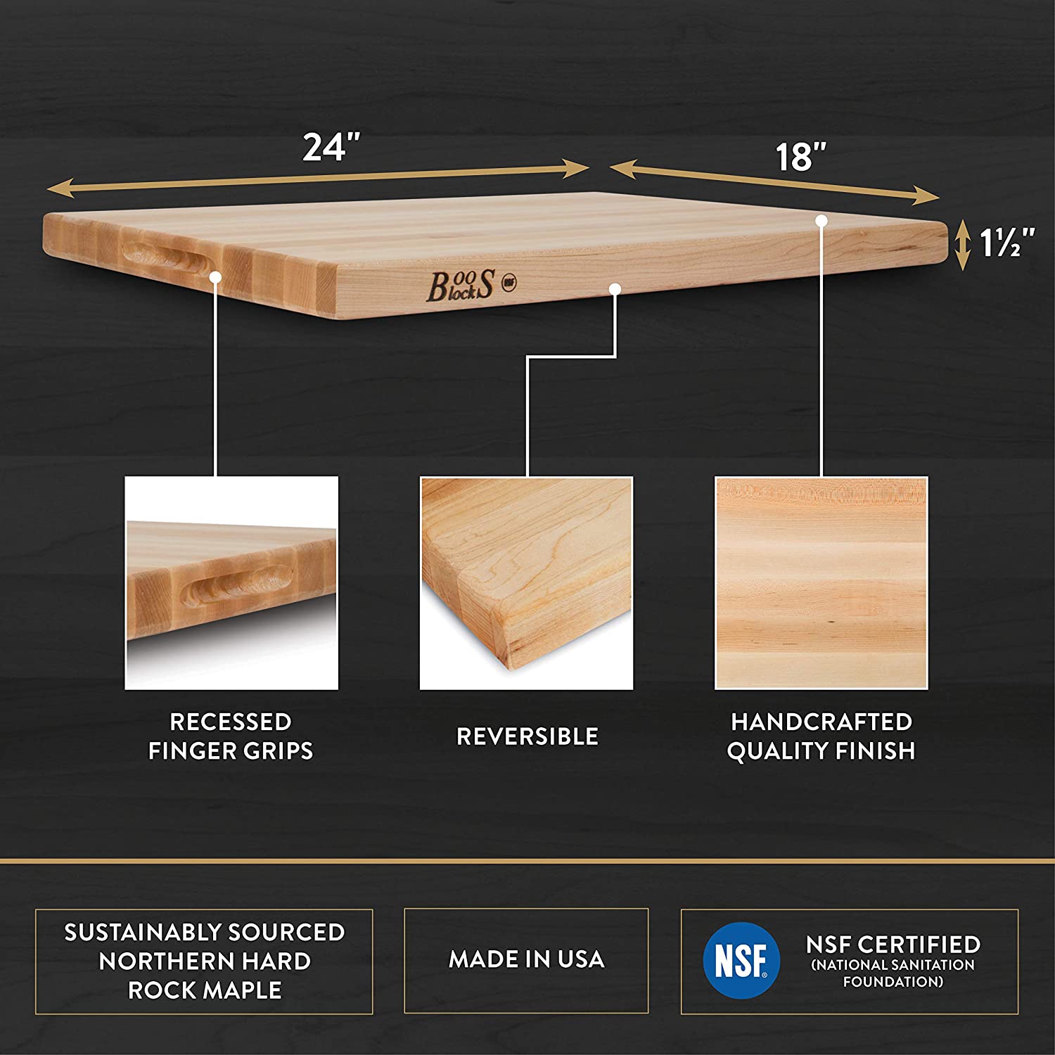 Boos Block Maple Wood Edge Grain Reversible Cutting Board - 61 x 46 x 4cm 8.2kg | Cutting Boards NZ | John Boos & Co. NZ | Accessories,BBQ Accessories,Cutting Board | Outdoor Concepts